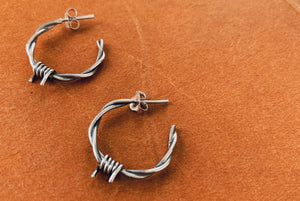 barbed wire silver hoops